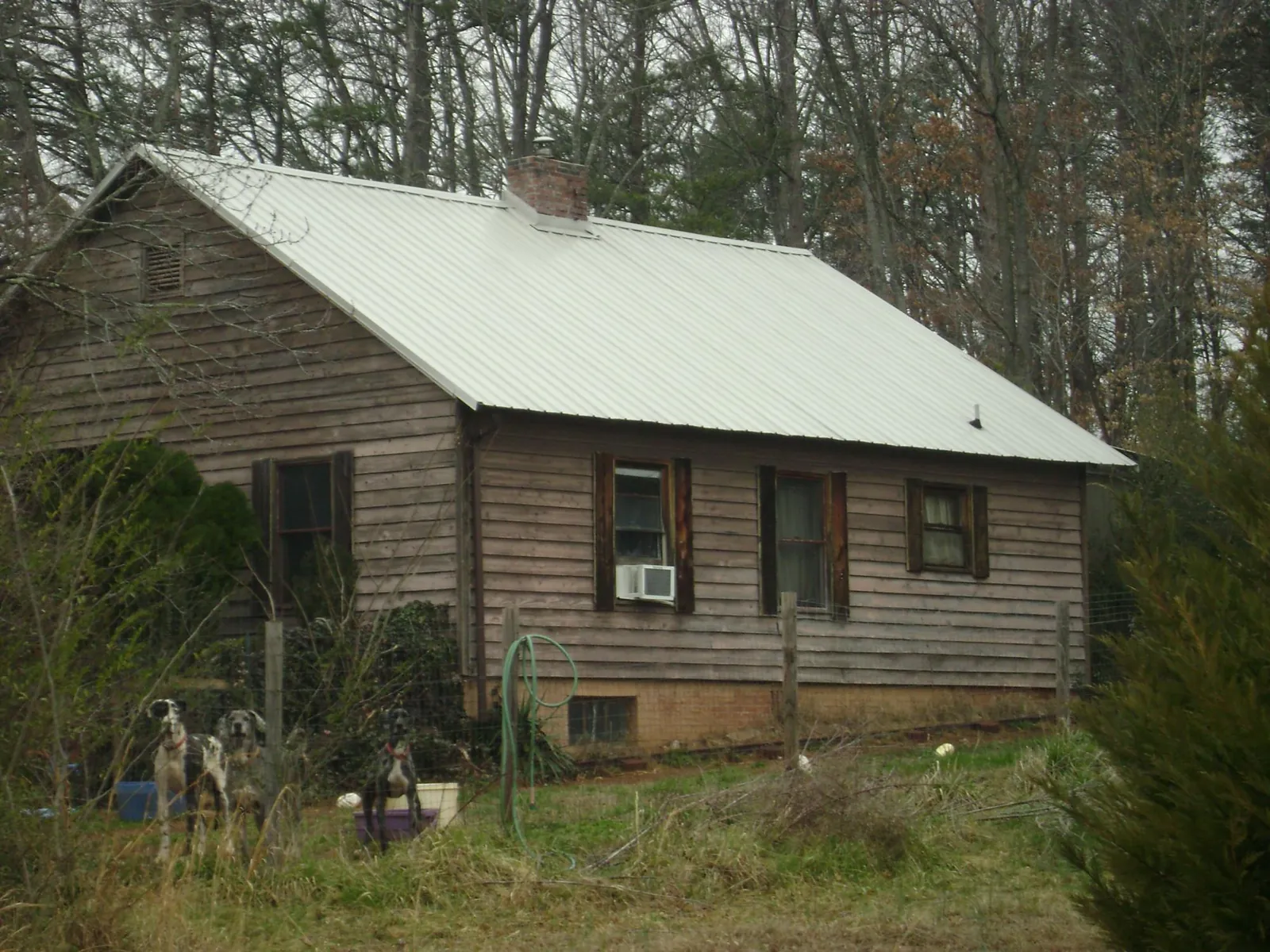 White metal roof on an old wood sided farmhouse, from a Asphalt Shingle Roof Repair job in Windsor Heights
